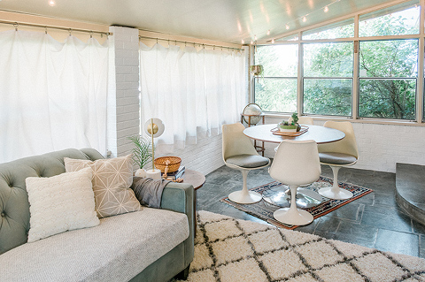 string lights in sunroom